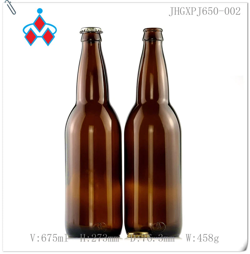 Botella de vidrio de cerveza ámbar de 650 ml
